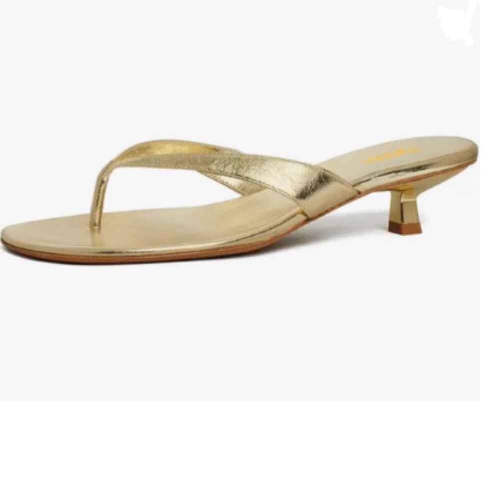 Pazzion Gold Open Toe Kitten Heels Flip Flop Slip On Low Heel Thong Sandal
